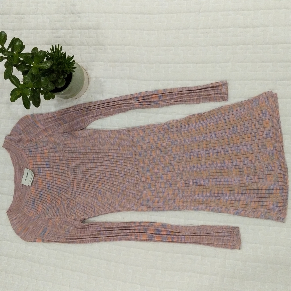 St. John Multicolored Ribbed Fitted Long Sleeve Top